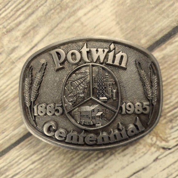 Potwin KS Belt Buckle Vintage Centennial 1985 Cow - Picture 1 of 6